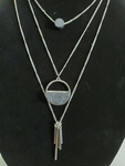 Silver Three Layer with Black Rock Pendant Necklace