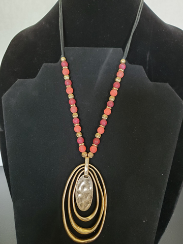 Gold Pendant Necklace with Stone Beads