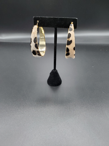 Faux Animal Hide Leopard Print Hoop Earrings