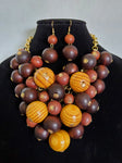 Wood Bead Cluster Necklace Set