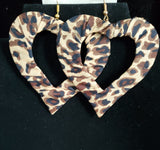 Leopard Print Cloth Heart Earrings