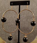 Wood Bead Long Gold Earrings