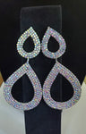 Long Double Tear Drop Iridescent Rhinestone Earrings