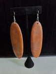 Wood Long Oval and Ankh Earrings