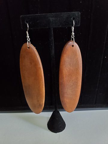 Wood Long Oval and Ankh Earrings