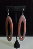 Wood Long Oval and Ankh Earrings