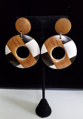 Multi-Brown Patch Wood Earrings