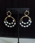 Gold Double Ring Black and White Earrings