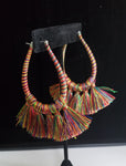 Multi-Color String Wrap Fringe Earrings