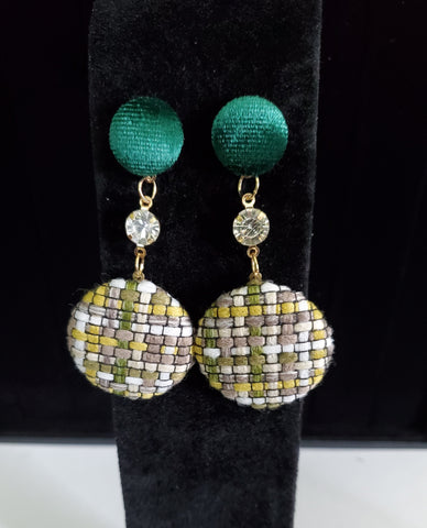 Tweed Button Dangle Earrings