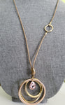 Gold Circle with Pink Pendant Necklace Set