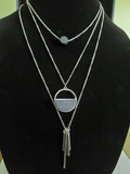 Silver Three Layer with Black Rock Pendant Necklace