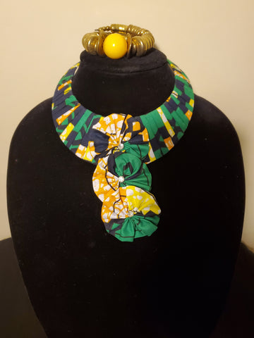 African Cloth Green Print Choker