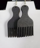 Afro Pick Wood Earrings