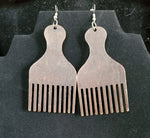 Afro Pick Wood Earrings