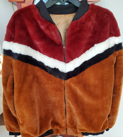 Chevron Macro Faux Fur Jacket