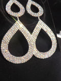 Long Double Tear Drop Iridescent Rhinestone Earrings