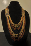 Gold-Brown-Black Hand Beaded String Necklace with Leopard Print Accent