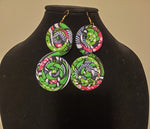 Long Green Spiral African Cloth Earrings