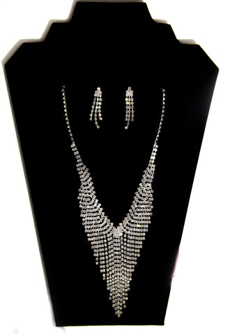 Silver Rhinestone V-Necklace Set