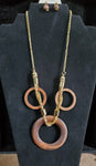 Wood Three Circle Gold Necklace Set