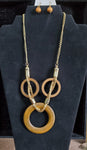 Wood Three Circle Gold Necklace Set