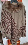 Winter Heavy Wool Poncho with Faux Fur Collar