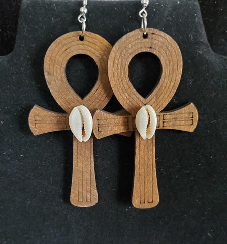 Wood Ankh Earrings