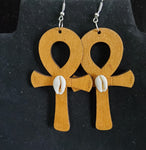 Wood Ankh Earrings