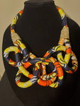 Large Multi Color  African Print Knotted Necklace-Orange