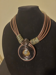 Brown-Black-Gold Trim Necklace with Center Stone