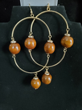 Wood Bead Long Gold Earrings