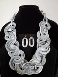 Marble Print Link Cluster Necklace Set